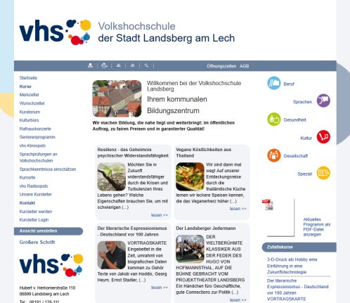 vhs Landsberg Wissen und mehr Bildung Beruf Sprachen Gesundheit Kultur Erfahrung vhs Landsberg Wissen und mehr Bildung Beruf Sprachen Gesundheit Kultur Öffnungszeit