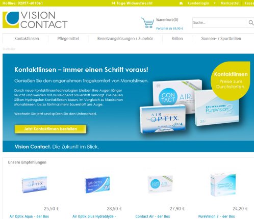 Vision Contact   Kontaktlinsen  Pflegemittel und Brillen  öffnungszeit
