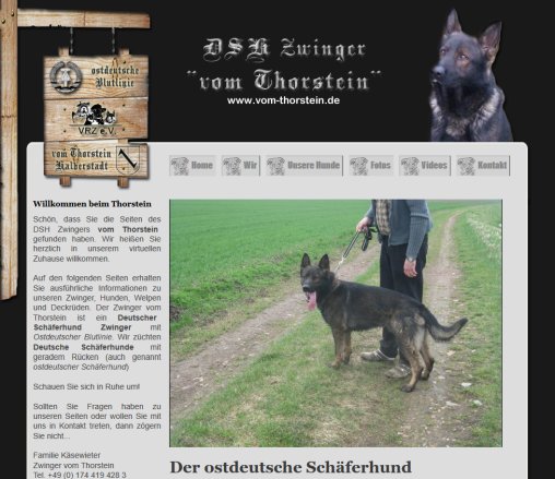 Zwinger vom Thorstein   Der ostdeutsche Schäferhund  öffnungszeit