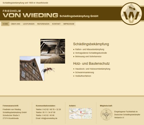 Schädlingsbekämpfung seit 1969 in Visselhövede vonwieding.de Friedhelm von Wieding Schädlingsbekämpfung GmbH Erfahrung Schädlingsbekämpfung seit 1969 in Visselhövede vonwieding.de Friedhelm von Wieding Schädlingsbekämpfung GmbH Öffnungszeit