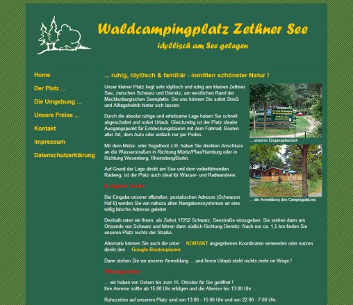 Camping in der Mecklenburgischen Seenplatte. Camping am Müritz Nationalpark.: waldcamping zethner see.de  öffnungszeit