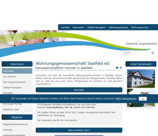 Startseite | Startseite Wohnungsgenossenschaft Saalfeld e.G. öffnungszeit