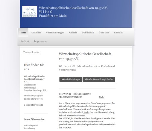 WIPOG   Wirtschaftspolitische Gesellschaft von 1947 e.V. Wirtschaftspolitische Gesellschaft von 1947 e.V. öffnungszeit