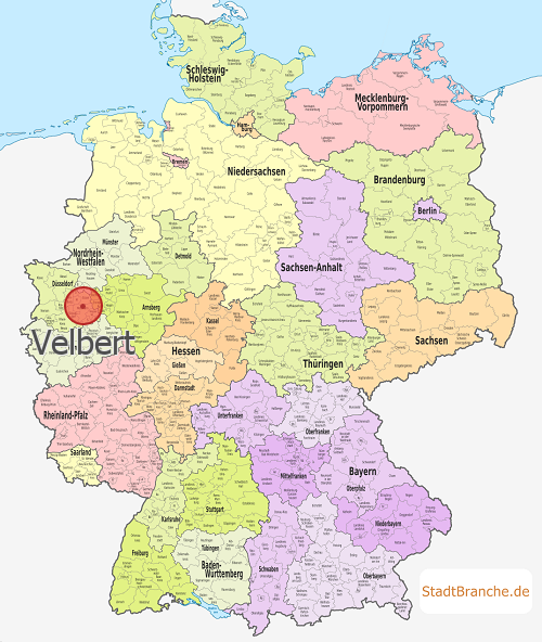Velbert Karte Landkreis Mettmann Nordrhein-Westfalen