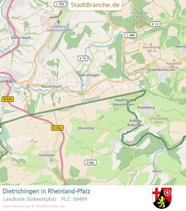 Dietrichingen Stadtplan Landkreis Südwestpfalz Rheinland-Pfalz