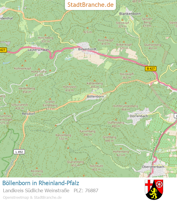 Böllenborn Stadtplan Landkreis Südliche Weinstraße Rheinland-Pfalz
