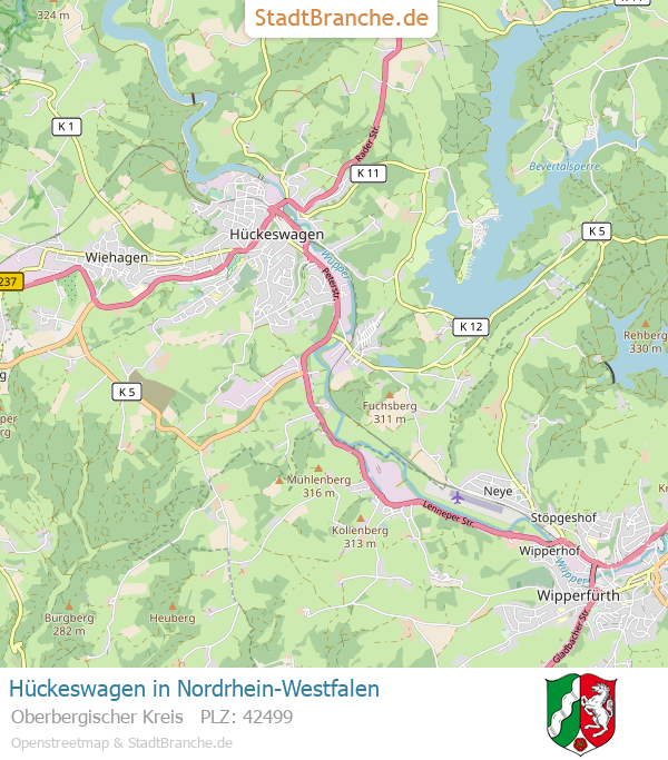 Hückeswagen Stadtplan Oberbergischer Kreis Nordrhein-Westfalen